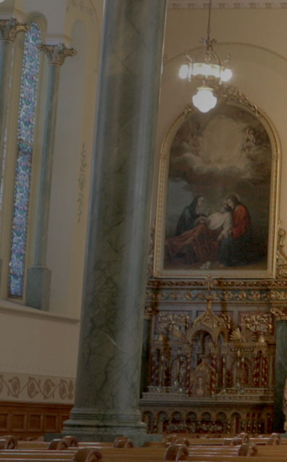 Vue d'ensemble de l'intérieur de la Cathédrale de Joliette, en direction de l'autel.